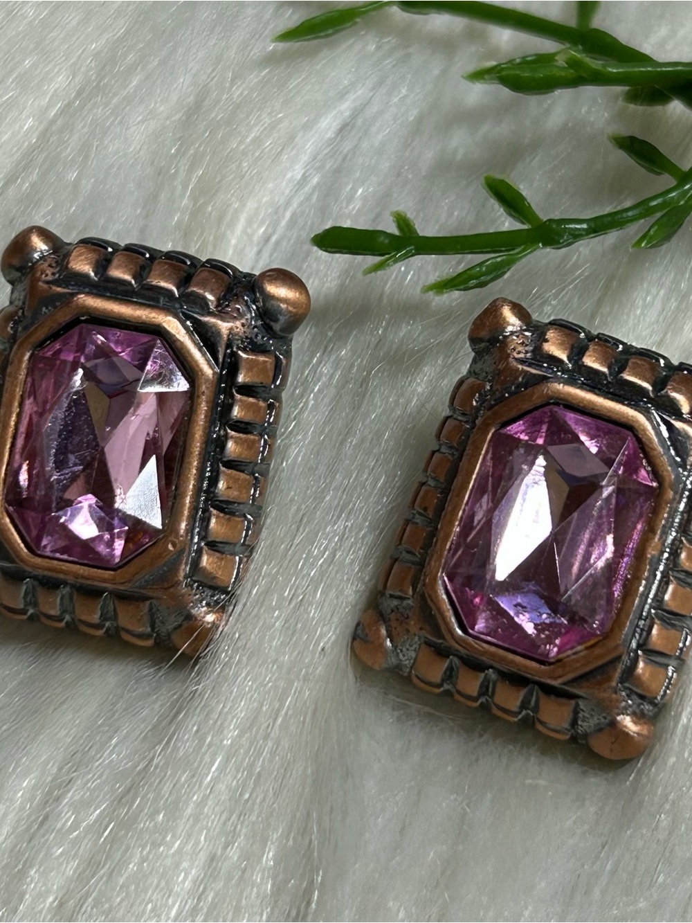 Vintage Pink rhinestones brass copper tone Earrings